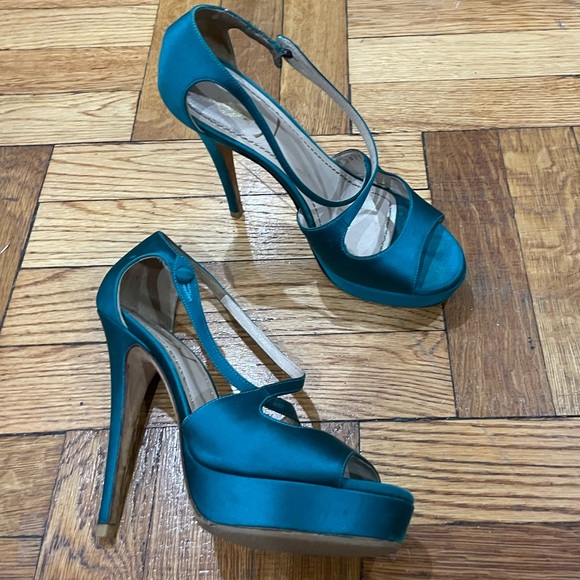 YSL authentic 2010s Teal High Heel Satin Pumps - Picture 1 of 10